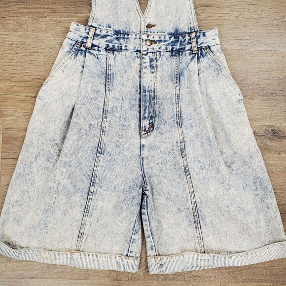 Vtg 80s G Pellini Acid Wash High Rise Pleated Denim Overalls Shortalls Mom Jeans - Picture 3 of 16